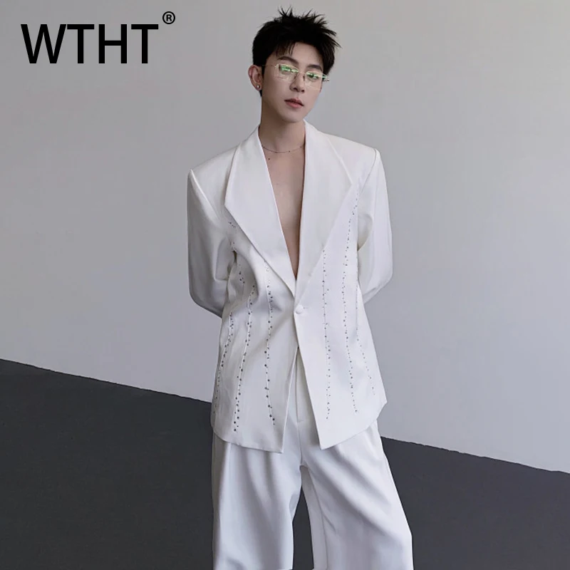 

WTHT модные мужские однотонные пиджаки со сращенными бриллиантами, модные однофункциональные куртки с длинными рукавами, мужские куртки, осень 2023, 2A1494