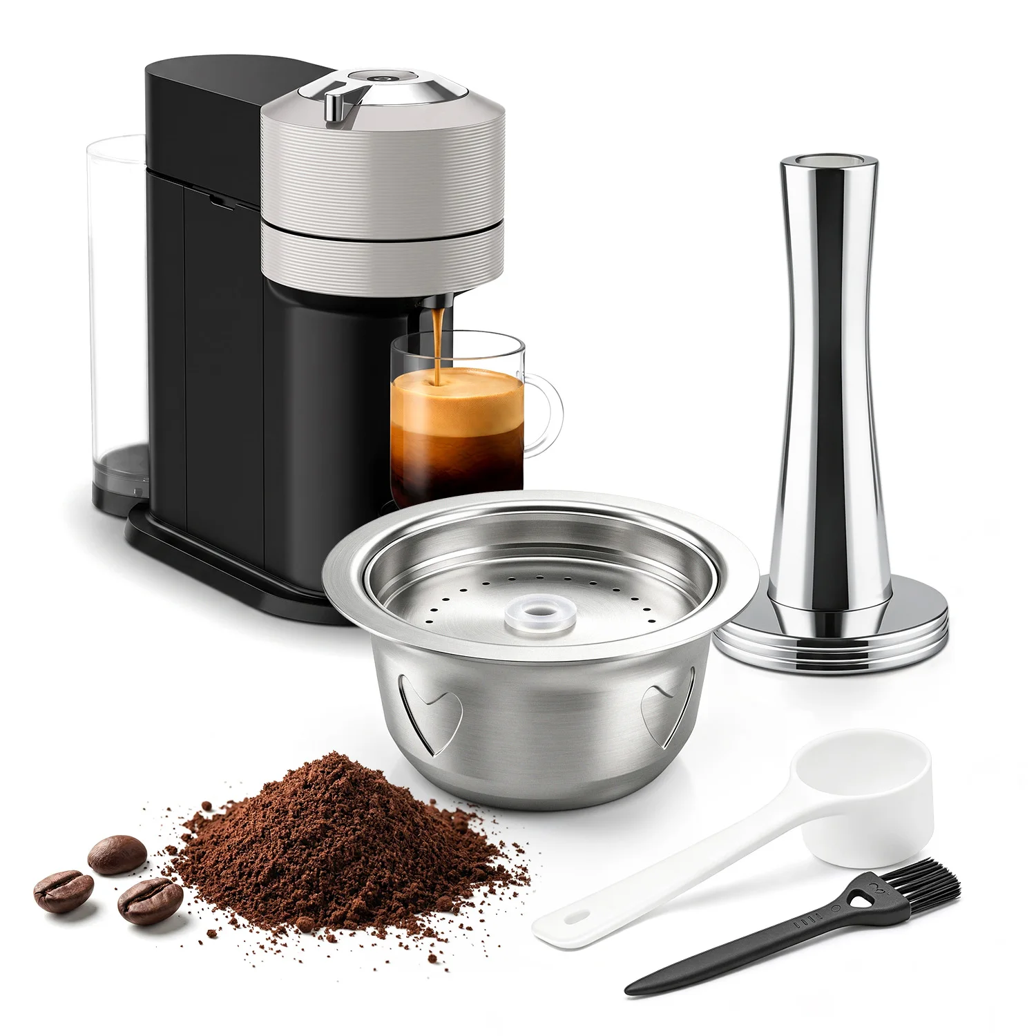 Reusable Stainless Steel Coffee Capsules for Nespresso Vertuo UP/Plus/POP, Refillable Coffee Pods, Vertuo Coffee Machine Access