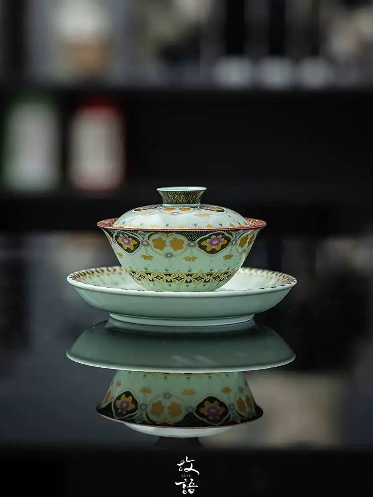 Dunhuang Tuan Algae Well Pattern Household Covered Bowl Non-Hot Kung Fu Tea Set Cultural And Creative Gifts