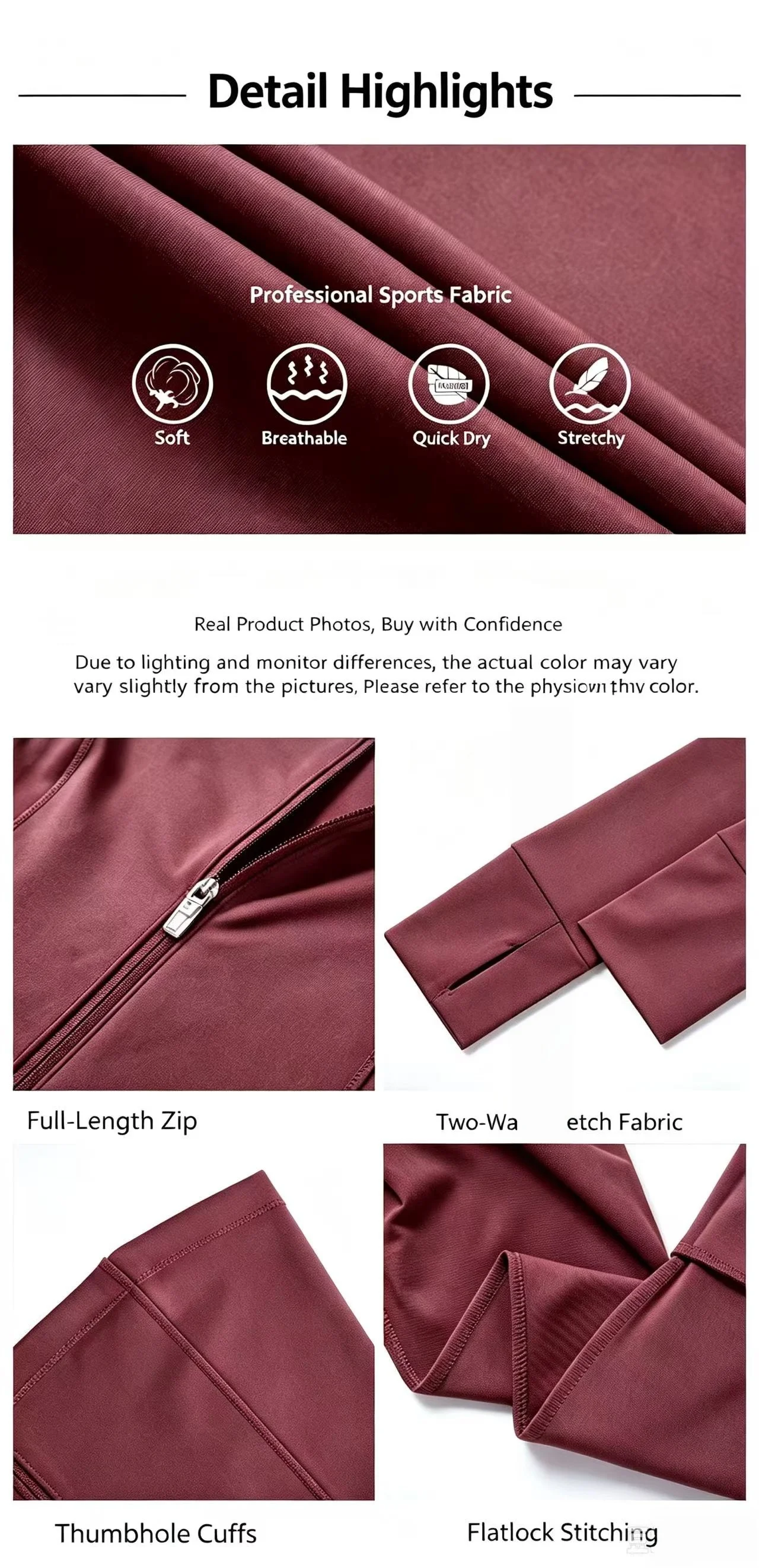 Women’s Slim Fit Lightweight Full Zip Up Yoga Workout Jacket Athletic Running Sports Track Jacket with Pockets Thumb