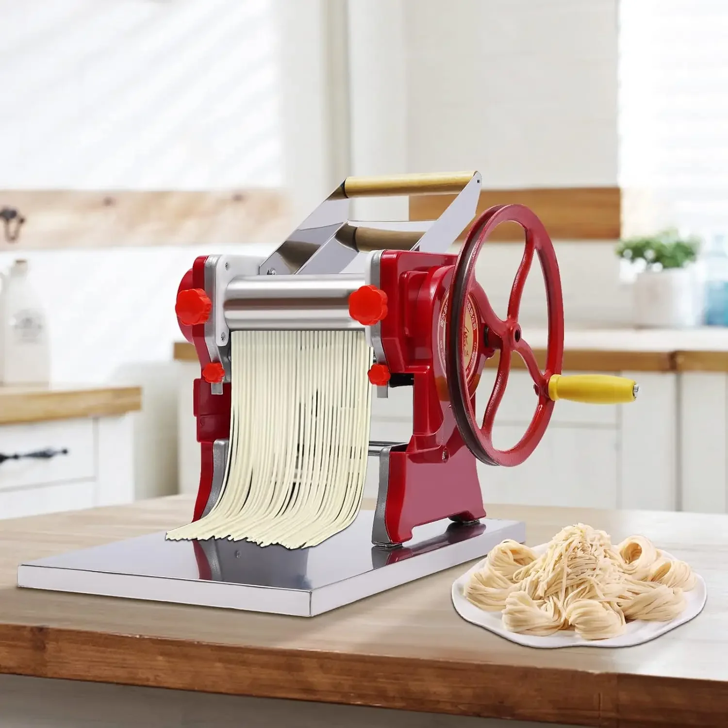 Edelstahl-Nudelmaschine (0,5–5 mm) – Multifunktionaler manueller Pastapaker für Lasagne und Spaghetti, Rot | Hausgemachte Vergangenheit