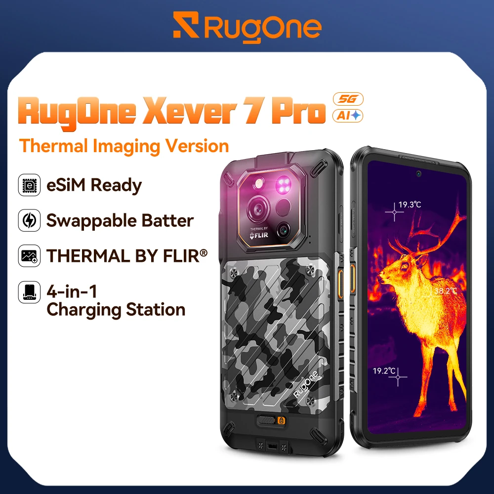 RugOne Xever 7 Pro 5G Thermal Imaging Rugged Phone 6.67'' 120Hz AMOLED 512GB ROM 64MP Night Vision eSIM Android 15 Smartphone NFC