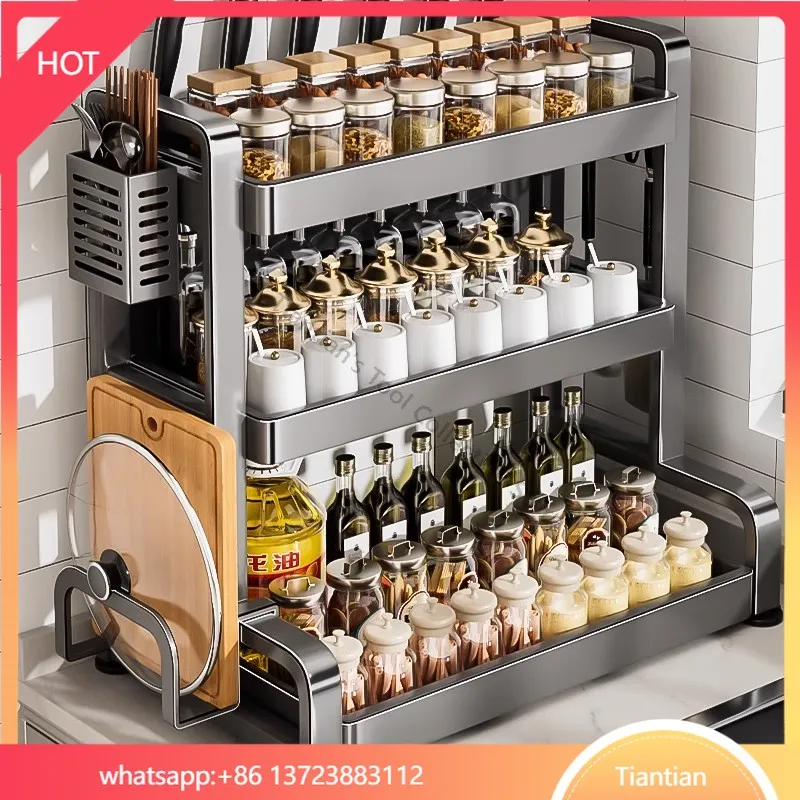

New high-quality kitchen spice storage rack countertop multi-functional durable metal classic design
