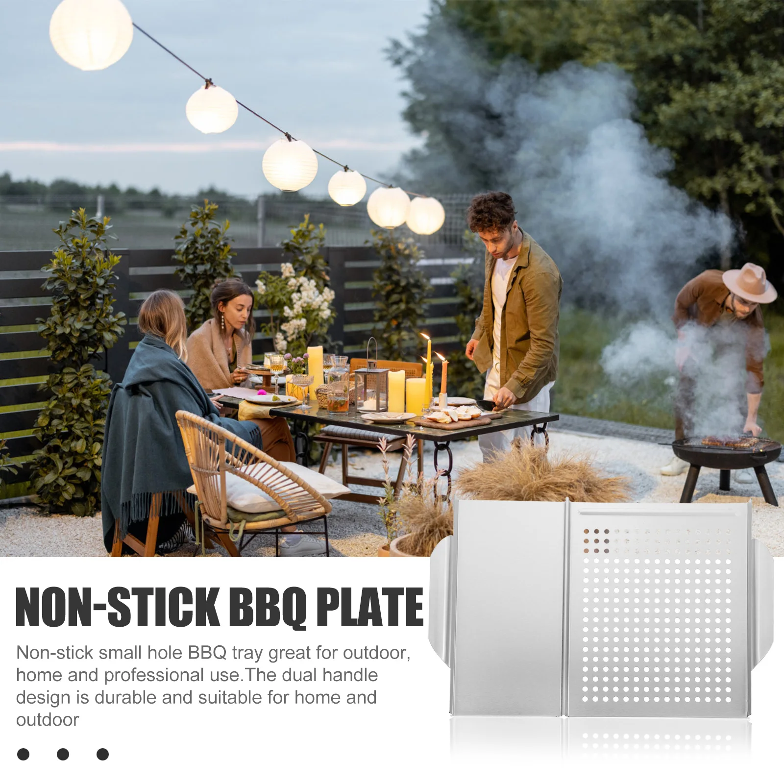 

Barbecue Tray with Handle Hotel Plate Pan Outdoor Grill 430 Stainless Steel Accessory Grilling