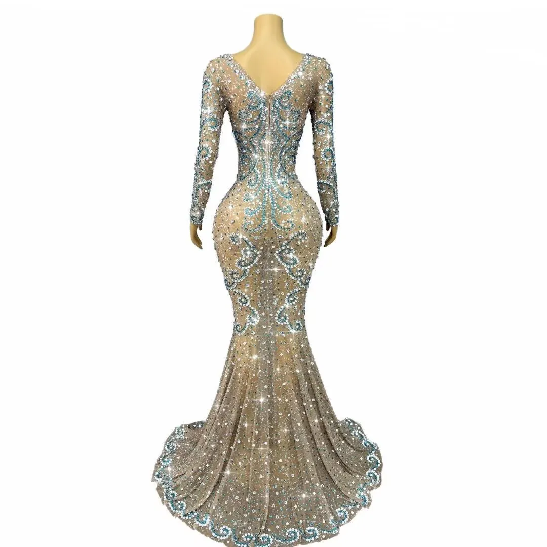 Robe de luxe élégante et lourde, strass scintillants, robes en maille pour femmes, bal de promo, tapis rouge, vêtements de scène pour séance photo