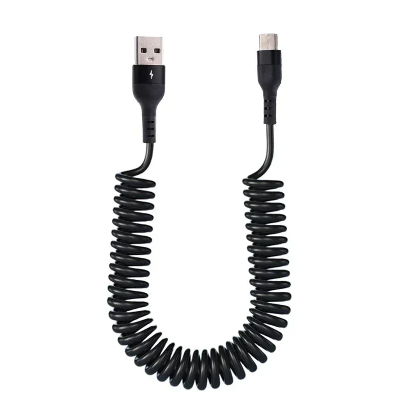 1.5m/1m 5A Spring Pull Telescopic Fast Charging USB Type C Cable For Samsung Huawei Android Phone Accessories Car USB Data Cable