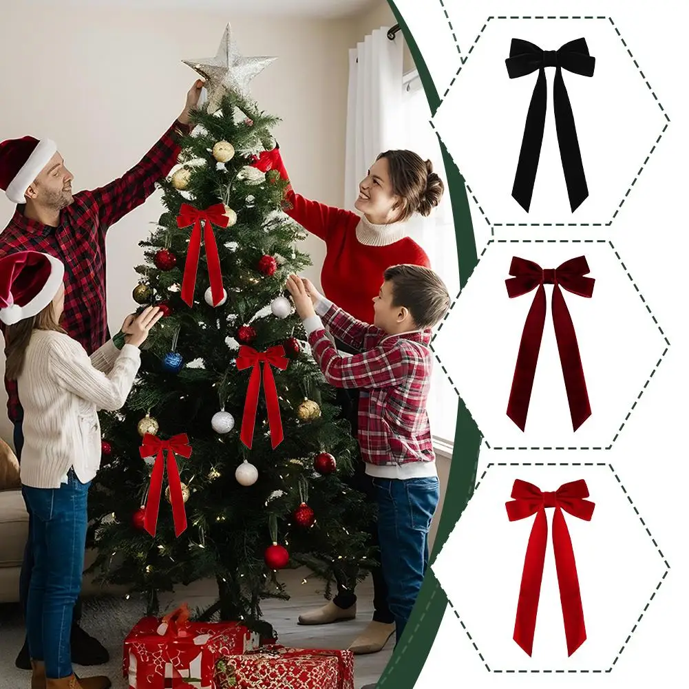 فيونكات عيد الميلاد المخملية خمر DIY شجرة عيد الميلاد الحلي الشريط القوس مع ربطة كابل هدية التفاف الأقواس الديكور #5