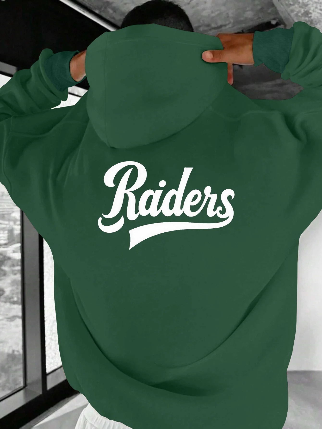 سويت شيرت رجالي كاجوال بغطاء للرأس مع طباعة النصي من Raiders، فضفاض بقلنسوة، قابل للغسل في الغسالة في الخريف والشتاء في الهواء الطلق #4