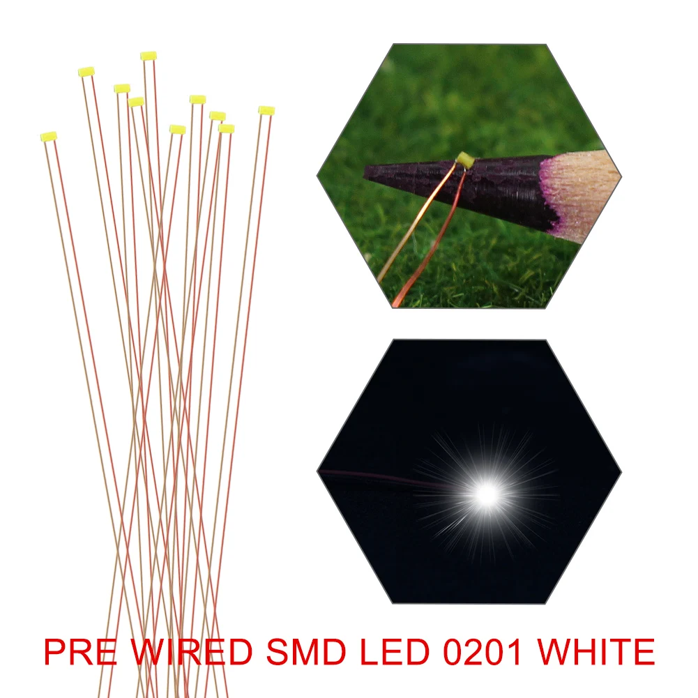 C0201W 10pcs/20pcs Bright White Pre-soldered Micro Copper Wire SMD LED 0201 Lights