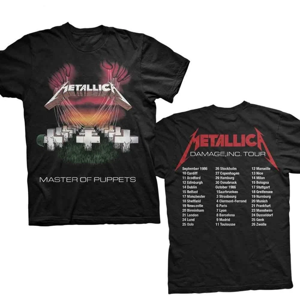 Image of Metallica Master of Puppets European Tour '86 Band T-Shirt 100 % Baumwolle Grafik-T-Shirt Herren Damen Sommer Streetwear Top