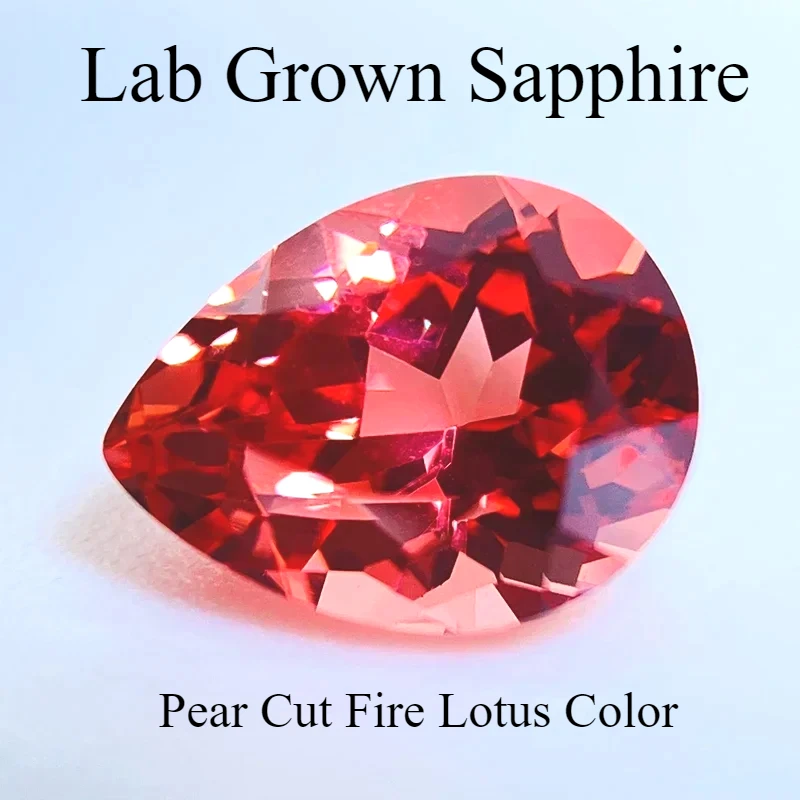 Lab Grown Sapphire Pear Cut Fire Lotus อัญมณีสีสําหรับ DIY Charms เครื่องประดับทําวัสดุเลือก AGL ใบรับรอง