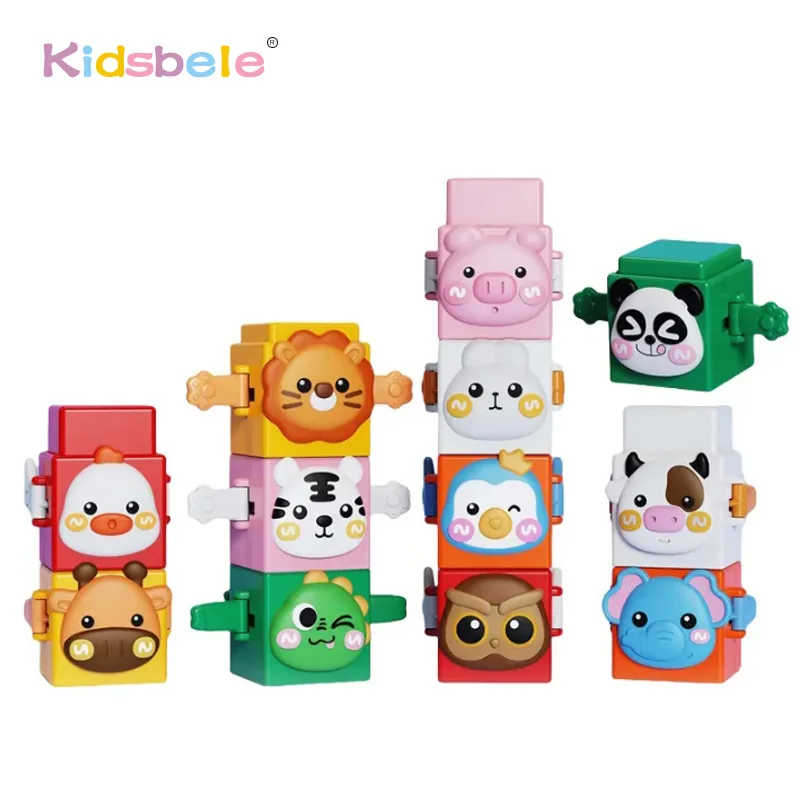 Bebê educacional empilhamento brinquedos diversão empurrar ligação animal bloco de construção conjunto brinquedo mesa dos desenhos animados animal pilha brinquedo adorável