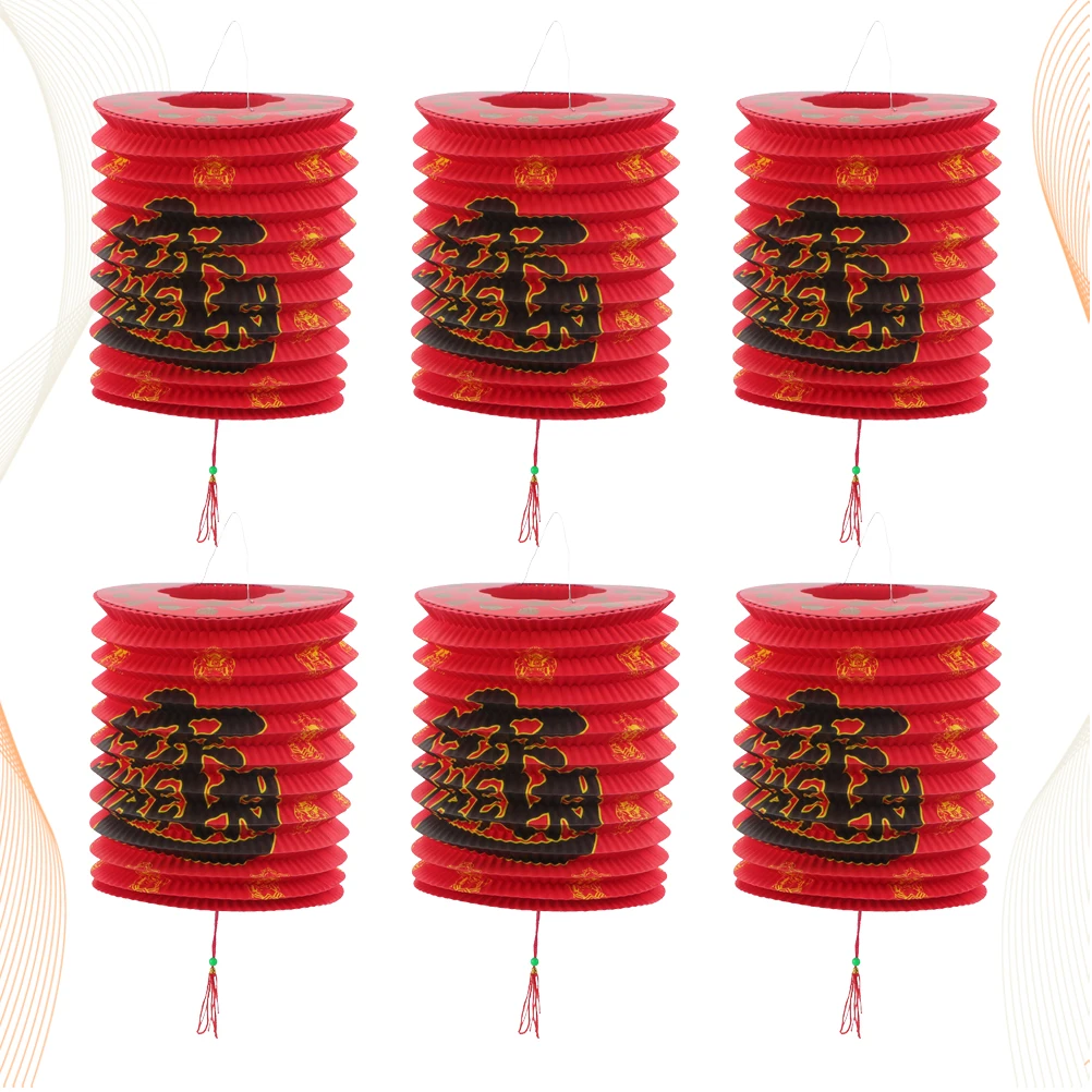 

6pcs Red Paper Lanterns Foldable Decorative Hanging Wedding Birthday Party Supplies Chinese Celebration Lights