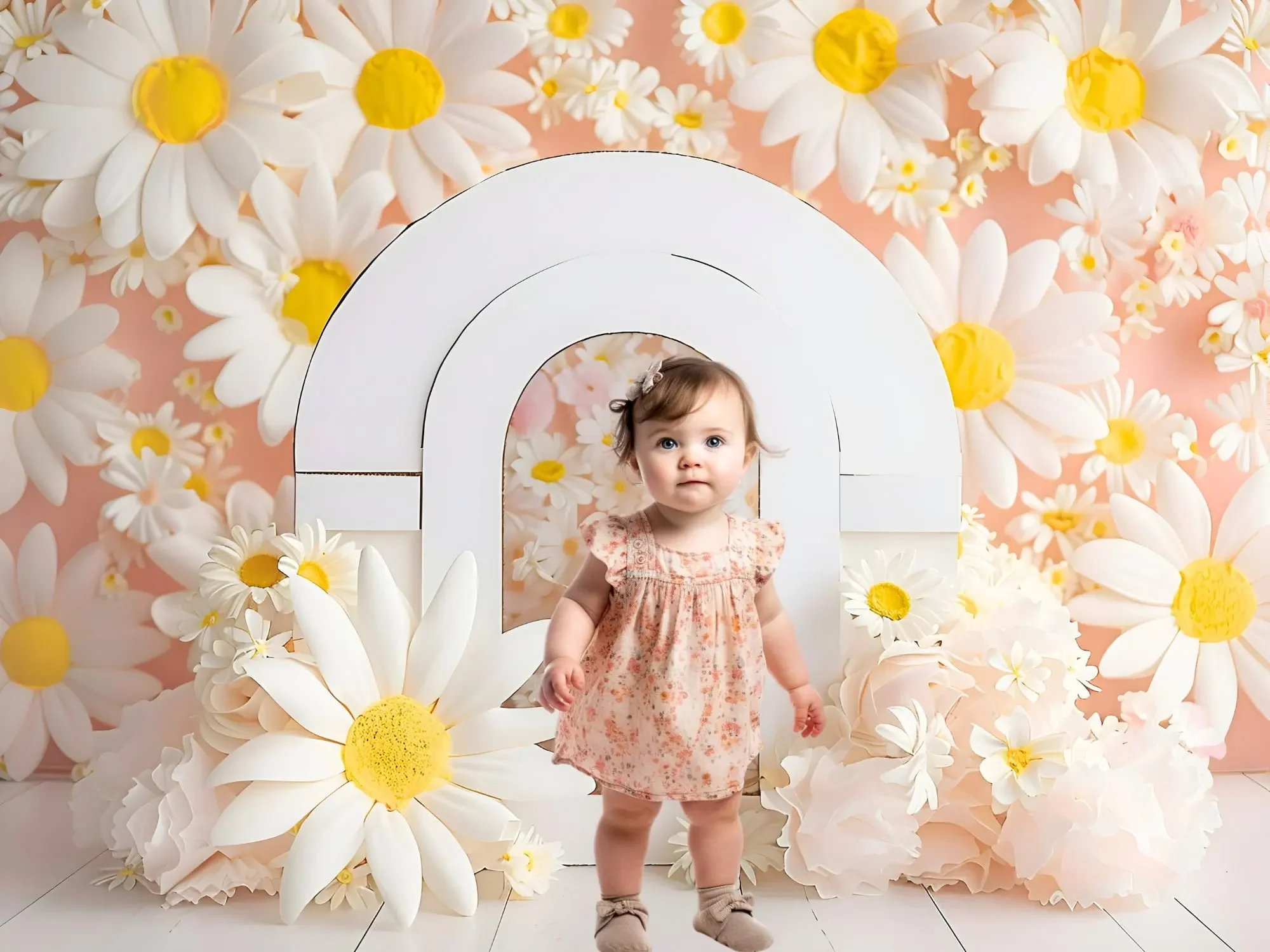 Mehofond Photography Background Boho White Daisy Flowers Arch Wall Girl Birthday Cake Smash Portrait Decor Backdrop Photo Studio