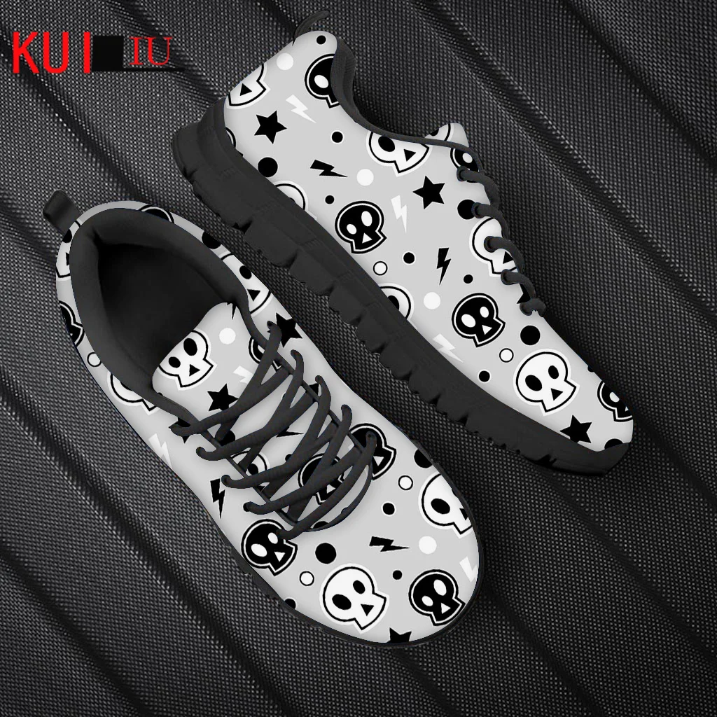 

KUILIU Shoes Ladies Flats Sneakers Sketch Skeleton Skull Brand Design Air Mesh Lightweight Female Footwear