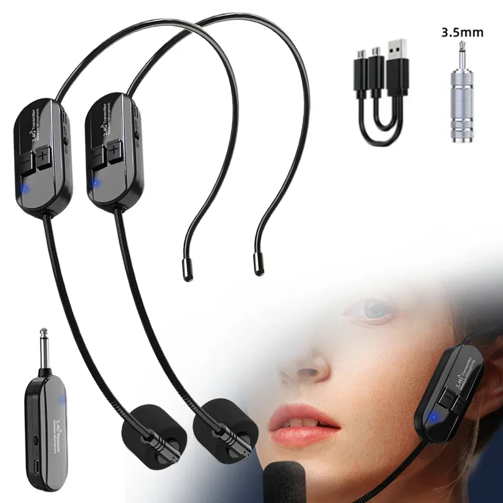 

High Quality 2.4G 2 Channels Wireless Headset Mic No Radiation Rechargeable 50M Range For Speaker Voice Teaching Yoga