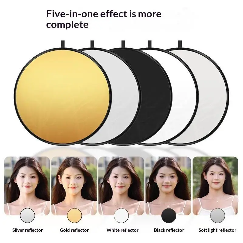 5 in 1 Premium Material Round Photo Reflector Collapsible Diffuser for Studio Outdoor Professional Photography Use