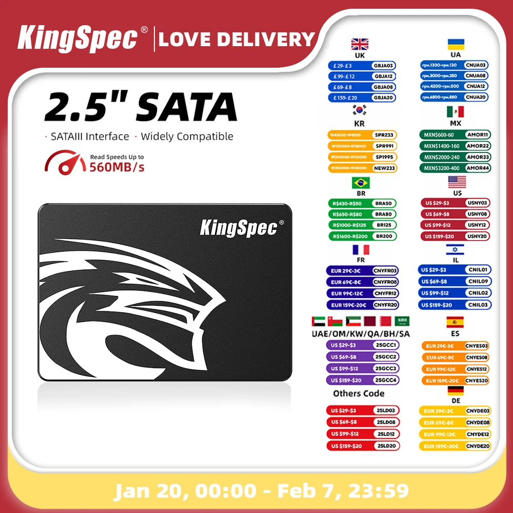 KingSpec SSD 2.5'' SATA3 256GB 64GB 128GB Hdd 512GB 1TB 2TB SSD Internal Disk Solid State Drive Hd for Laptop Desktop PC