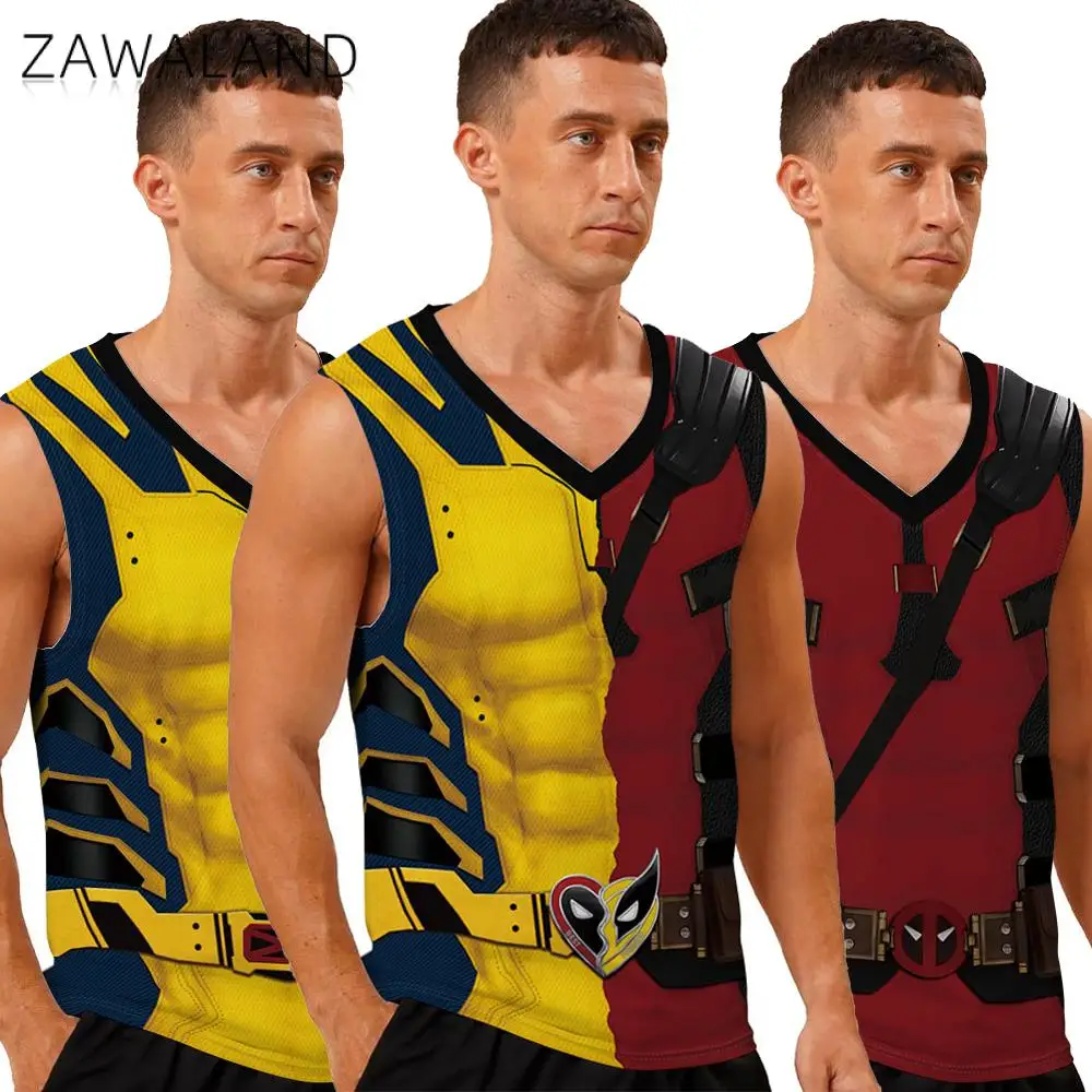 

Zawaland Adult Cosplay Deadpool Wolverine Costume Moive Superhero 3D Print Tank Tops for Men Halloween Party Fitness Vest Shirts