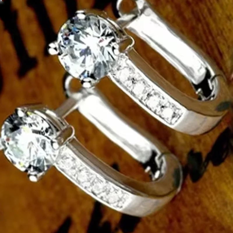 NEW U Type Zircon Earrings Silver Jewelry For Women Girl Pendientes Plata Brincos Button with S925 stamp Earrings
