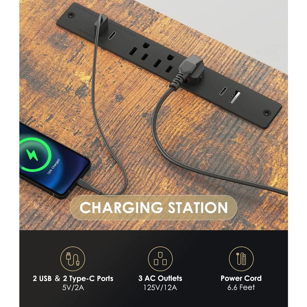 مكتب قائم كهربائي مع لوح مكون من 3 قطع، مكتب كبير قابل للتعديل بارتفاع 71 بوصة مع منافذ طاقة، طاولة حامل للجلوس #6