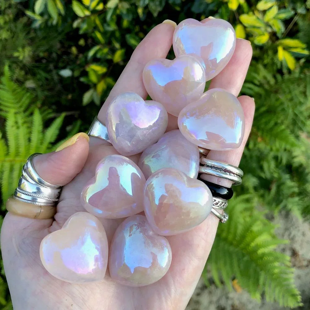 1pc Heart Crystal Bohemian Translucent Milky Gel Stone with Metallic Shimmer Natural Mineral Collection for Home Decor