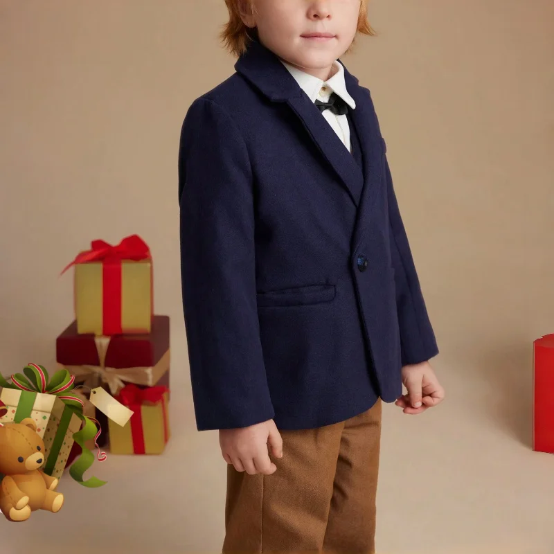 Boys' Wool Blend Wool Coat Navy blue Single-breasted Classic Suit/formal/flower girl/party attire