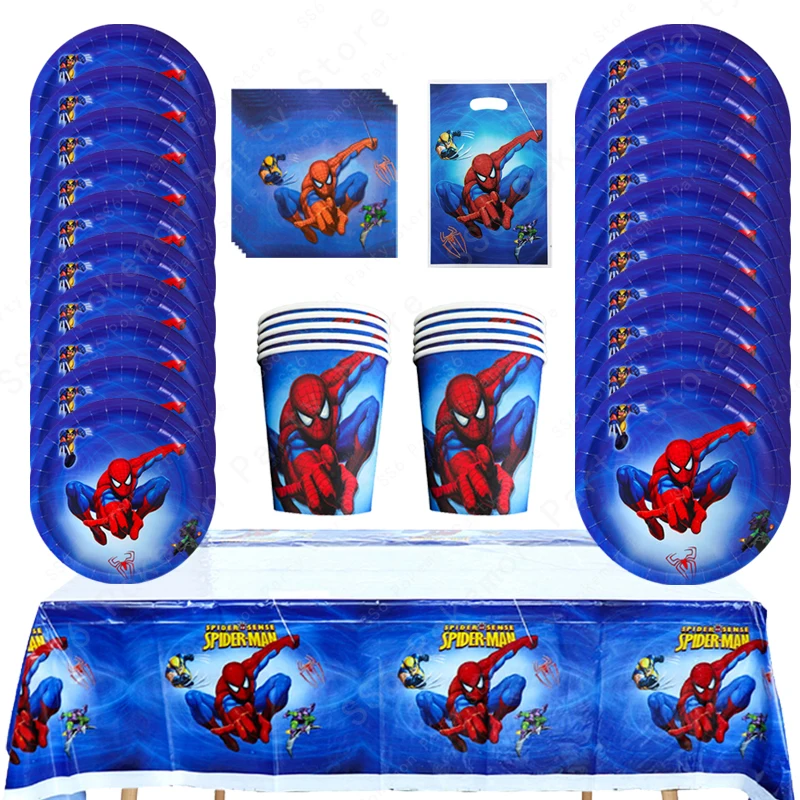 Spiderman Birthday Party Decorations Disposable Tableware Plate Cup Napkins Bags Spidey Party Birthday Decoration Supplies Set