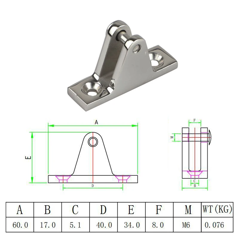 2 Pieces 316 Stainless Steel Deck Bimini Side Mount Hinge 60mm Mirror Polish Marine Boat Sailing Hardware Deck Hinge view 2