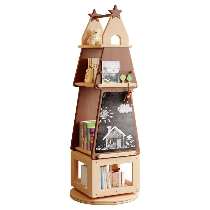 

Multi-layer rotating bookshelf, all solid wood bookcase, reading picture book rack, Christmas tree storage cabinet