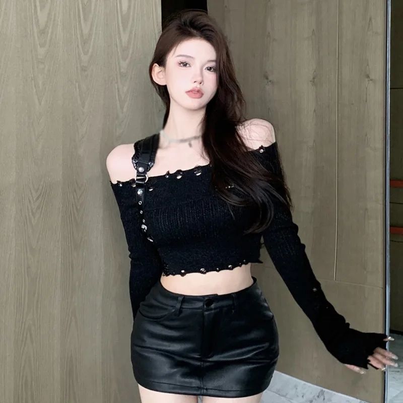 Sexy Off Shoulder Crop Top Y2k Top Women  Knitwear Sweater  Pullovers Fashion Casual Jumper