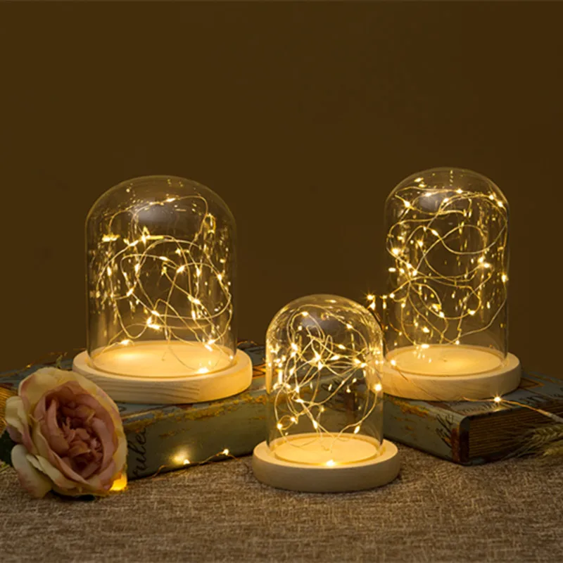 2sets/pack Diameter=9cm Different Height Glass Dome Home Decoration Luminous Log Base Transparent Cover DIY Gift Wedding Prop