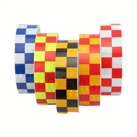 PVC Reflective Sticker Square Grid Checkered Pattern Reflector Tape Fluorescent Reflect Film for Truck Car Road