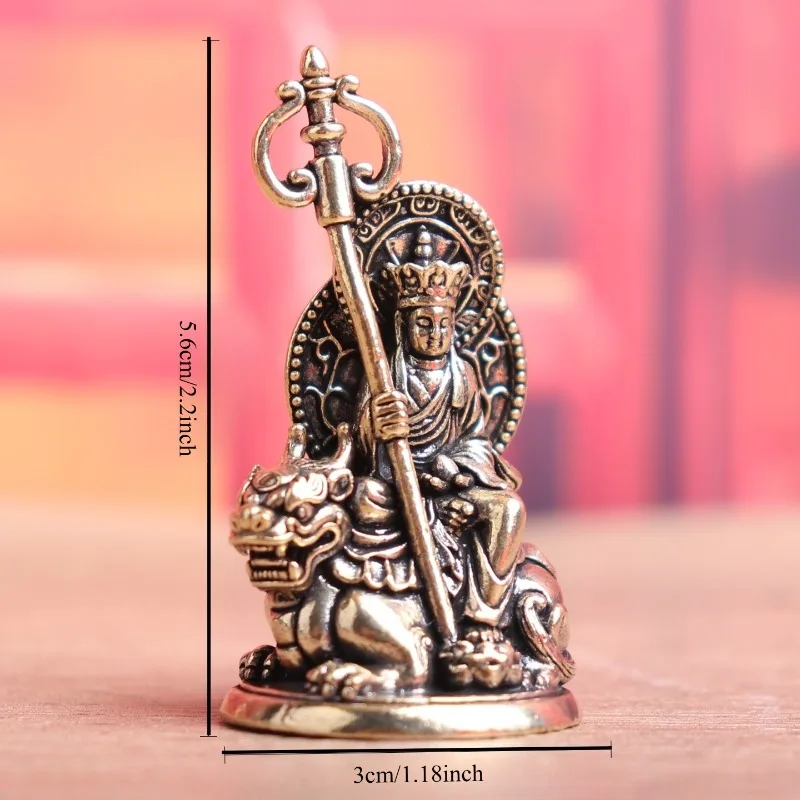 Brass Ksitigarbha Bodhisattva Figurine Mini Buddha Statue Copper Desktop Ornament Tea Pet Home Office Decor Collectible Craft