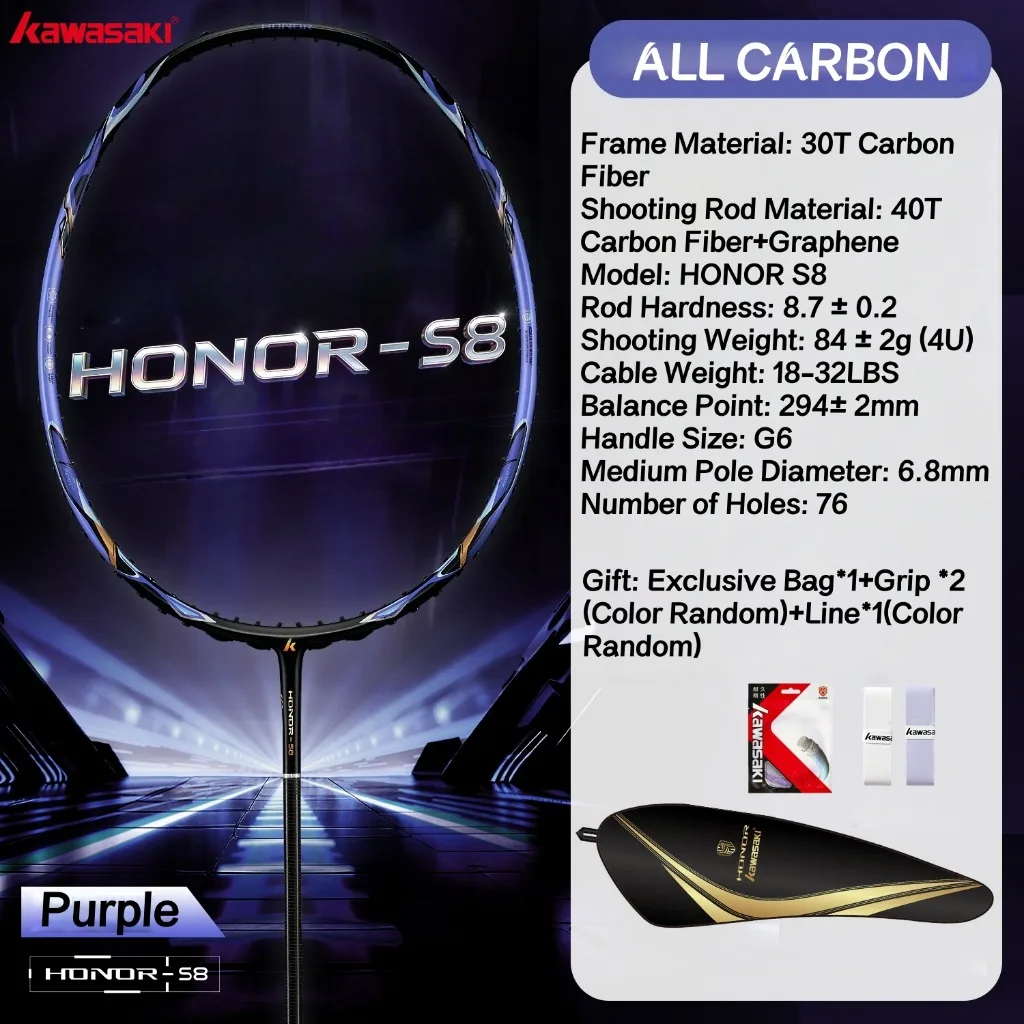 Kawasaki HONOR S8 Professioneel Graad 4U All Carbon Speed Type Badmintonracket
