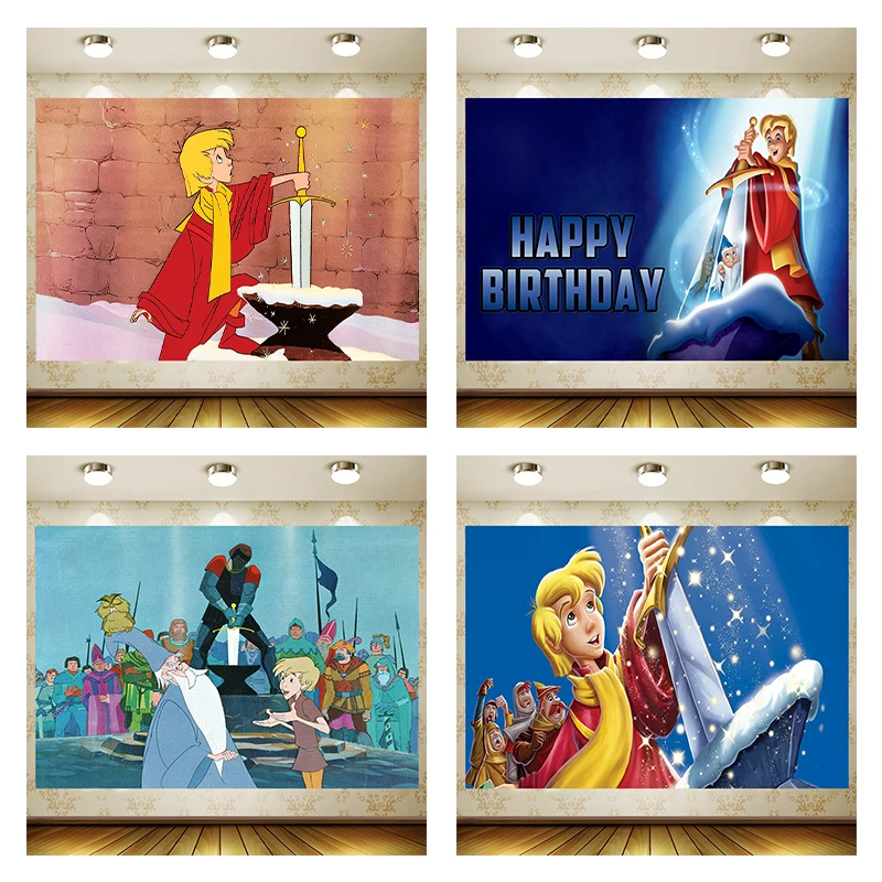 

The Sword in the Stone Backdrop Children Birthday Supplies Party Cartoon Decoration Background Photography