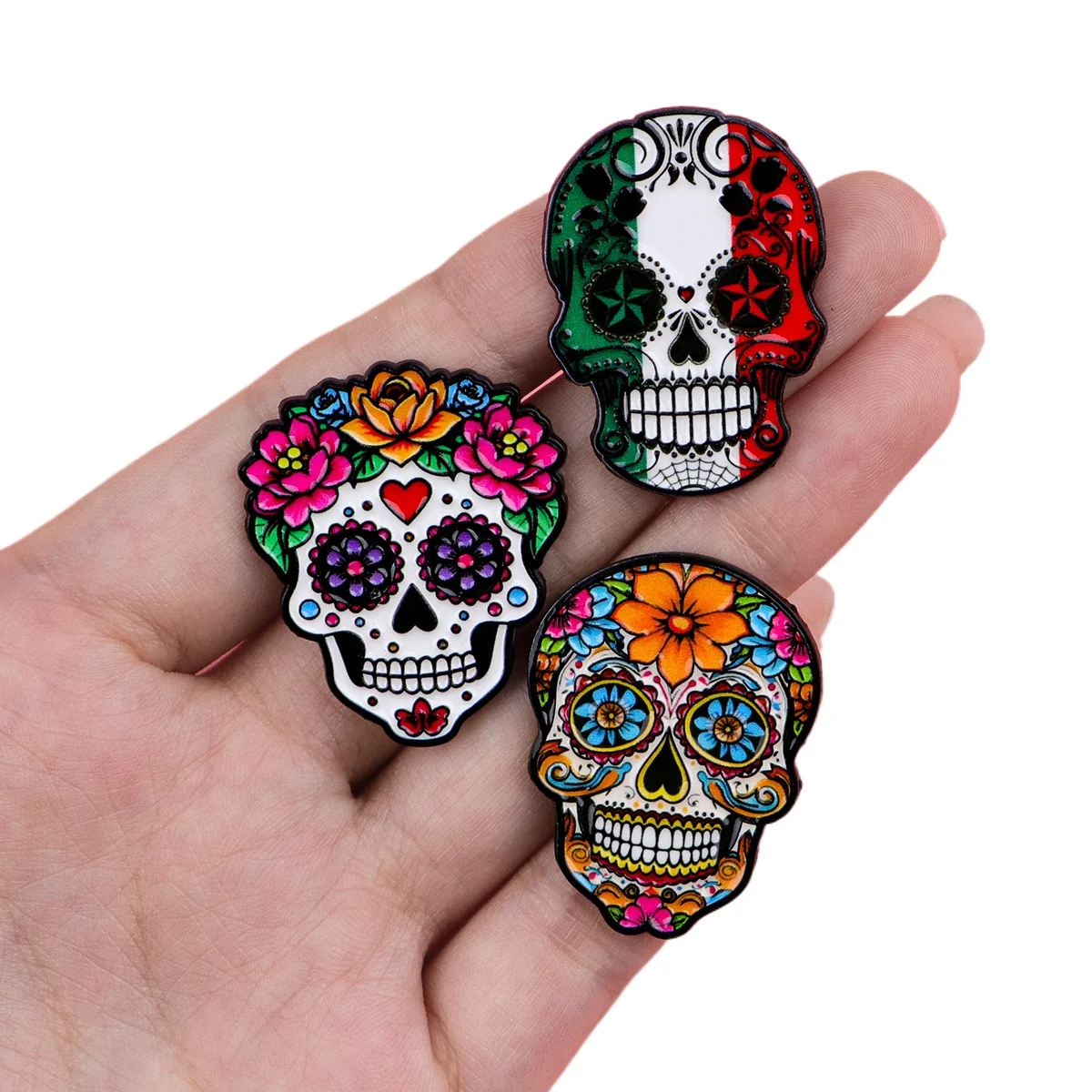 Mexican Sugar Skull Enamel Pin Day of The Dead Floral Skeleton Lapel Badge Brooch DIY Backpack Jacket Hat Craft Decor Jewelry