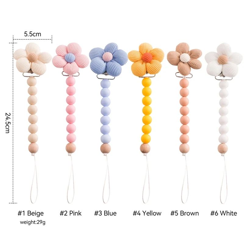 Baby Soothing Flower Pacifier Clips Dummy Holder Chain BPA Free Silicone Chew Beads Teether Nipple Chain For Baby Teething Toys