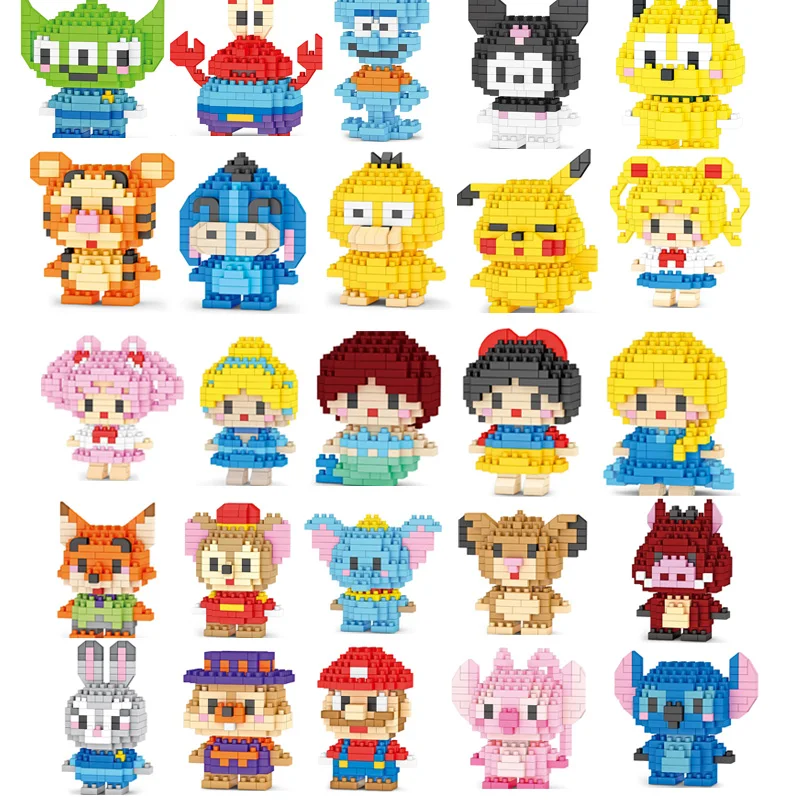 NEW Mini Super Mario Bros Figures Disney Stitch Building Blacks Cartoon Anime Pokemon Pikachu Assembled Bricks Toy Kids Gift