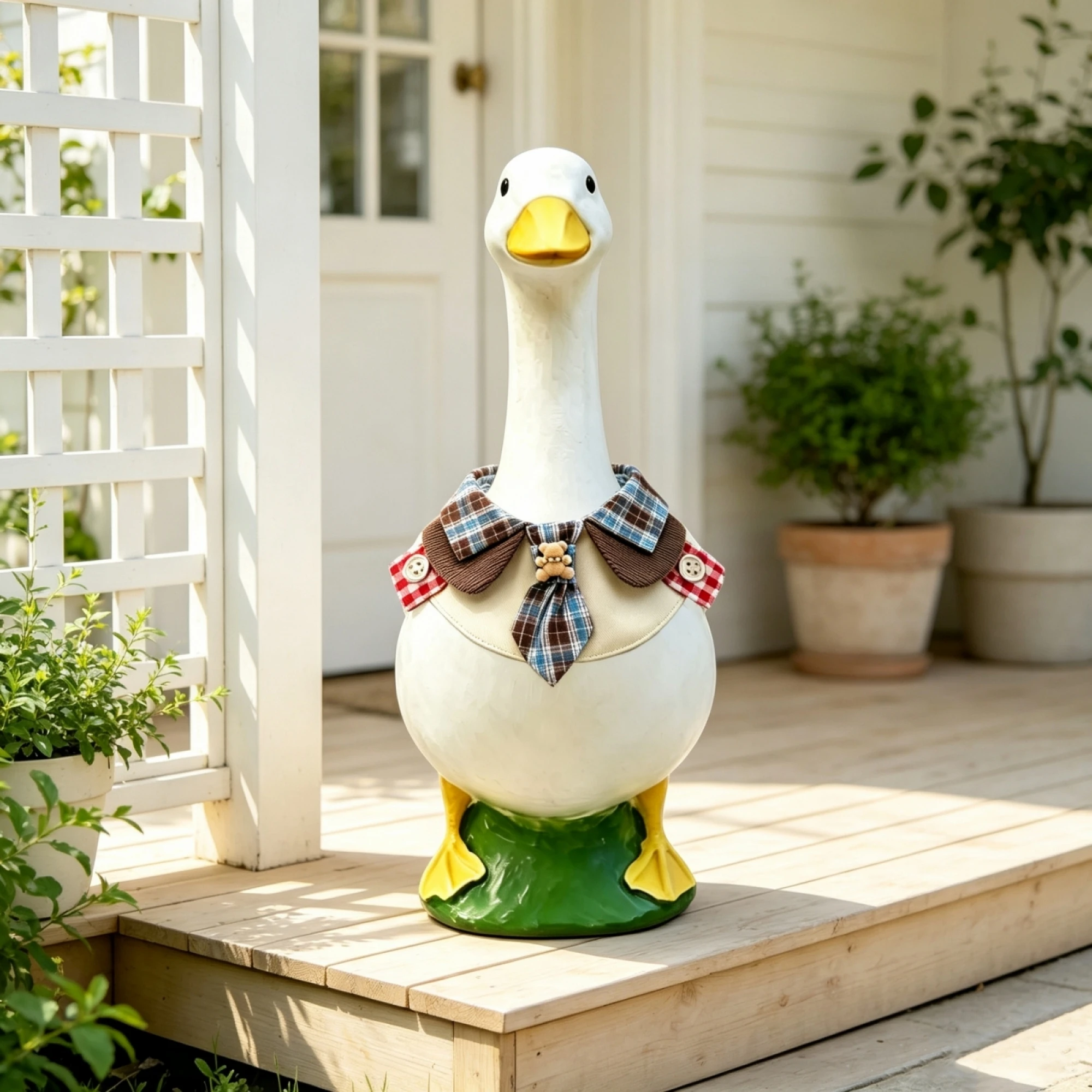 Porch Goose Outfit Cute Plaid Bear Decor Goose Statue Collar Bib for Party