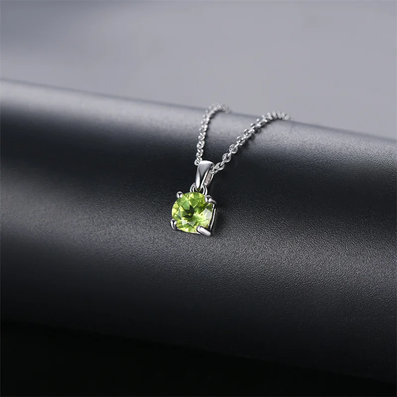 

Silver 925 Pendant Necklace for Women Girl Lady Wedding Peridot Round Shape Cute Simple Design