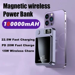 100000 Bezprzewodowy magnetyczny power bank mAh Super szybkie ładowanie Cyfrowy zewnętrzny akumulator o bardzo dużej pojemności Power Bank dla Iphone 15