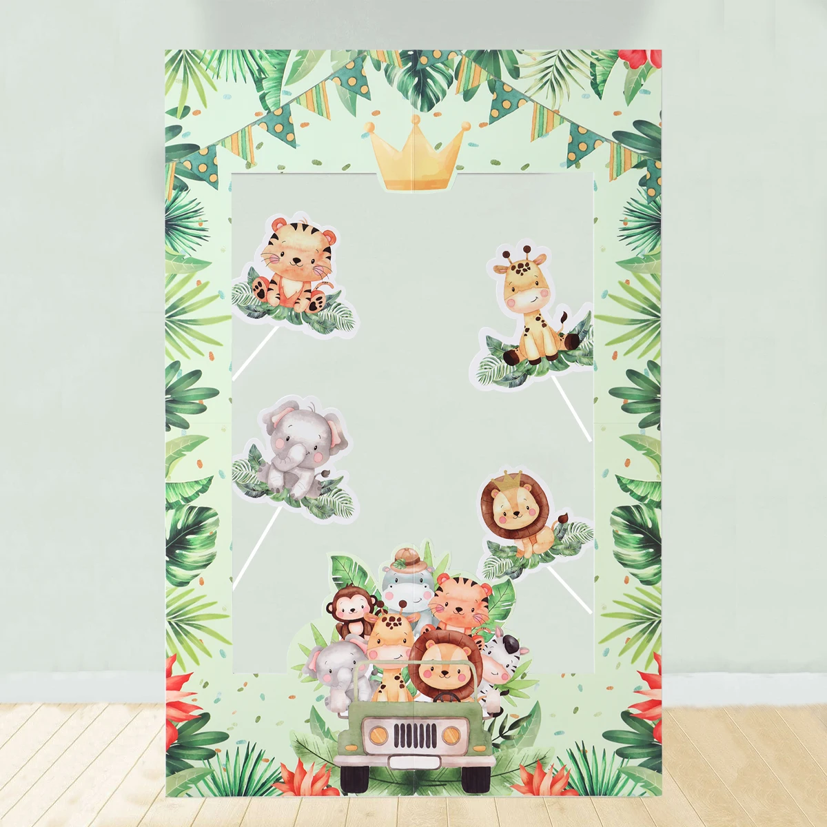 Vibrant Jungle Animals Frame Photo Prop Tablecloth Birthday Party Decor For Home Kids Baby Shower Wild One Safari Party Supplies