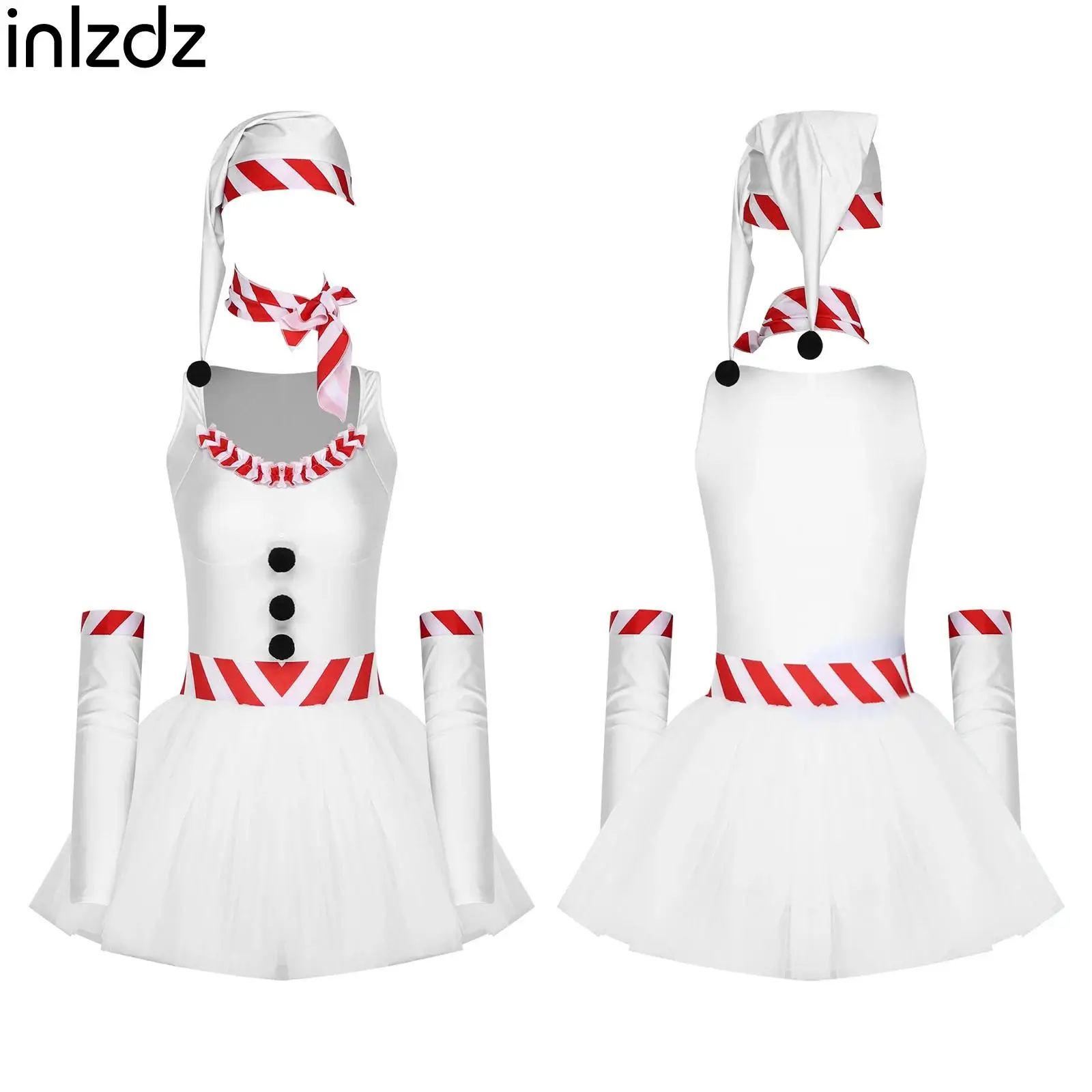 Disfraz navideño de Papá Noel y muñeco de nieve para mujer, ropa de fiesta de Navidad, vestido de baile tutú de tul sin mangas con conjunto de accesorios