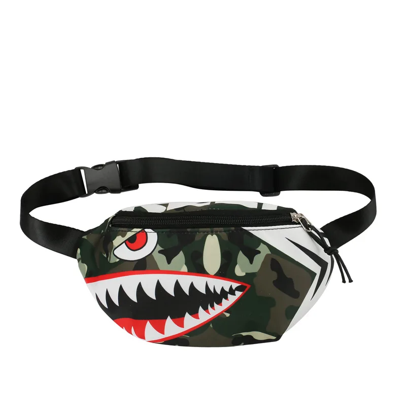 Fashion Baby Boy Shark Pattern Fanny Pack Children Waterproof Nylon Crossbody Chest Bag Cartoon Shark Waist Bag For Kids Boys