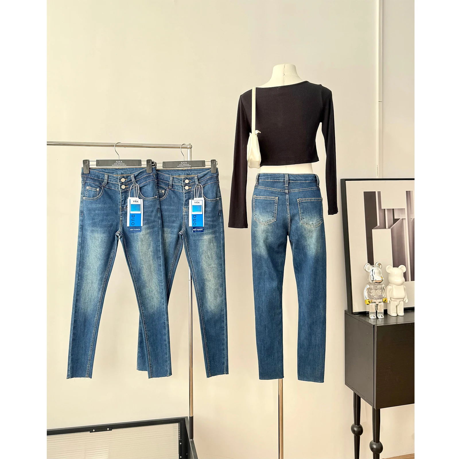 Women's Sexy Side Padded Hip-enhancing Skinny Penceil Jeans Lady Streetwear Bright Line High Waist Slim Penci; Jean
