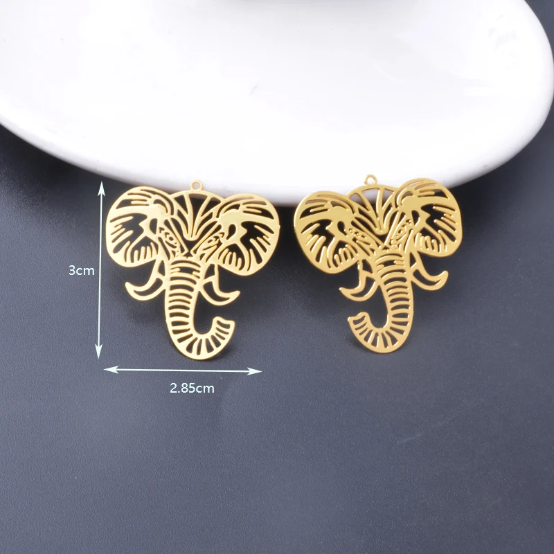 10pcs AB8555 Stainless steel Tiger Charms Brass Golden elephant Pendant Jewelry Earring Accessories