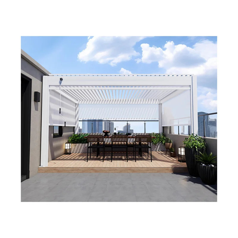 Outdoor Modern Motorized Aluminum Retractable Sunshade Umbrella Waterproof PVC Rain Shelter Garage Carport Canopy Balcony