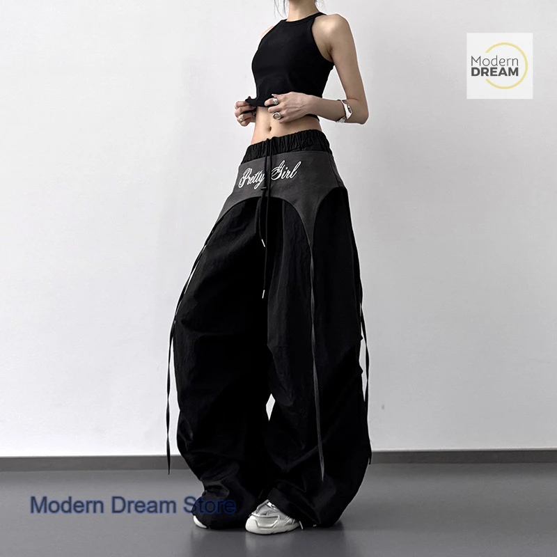 Amerykańskie retro jazzowe spodnie damskie w stylu high street, słodkie i stylowe, w stylu Spice Girls, luźne, uniwersalne, proste ogrodniczki na lato.