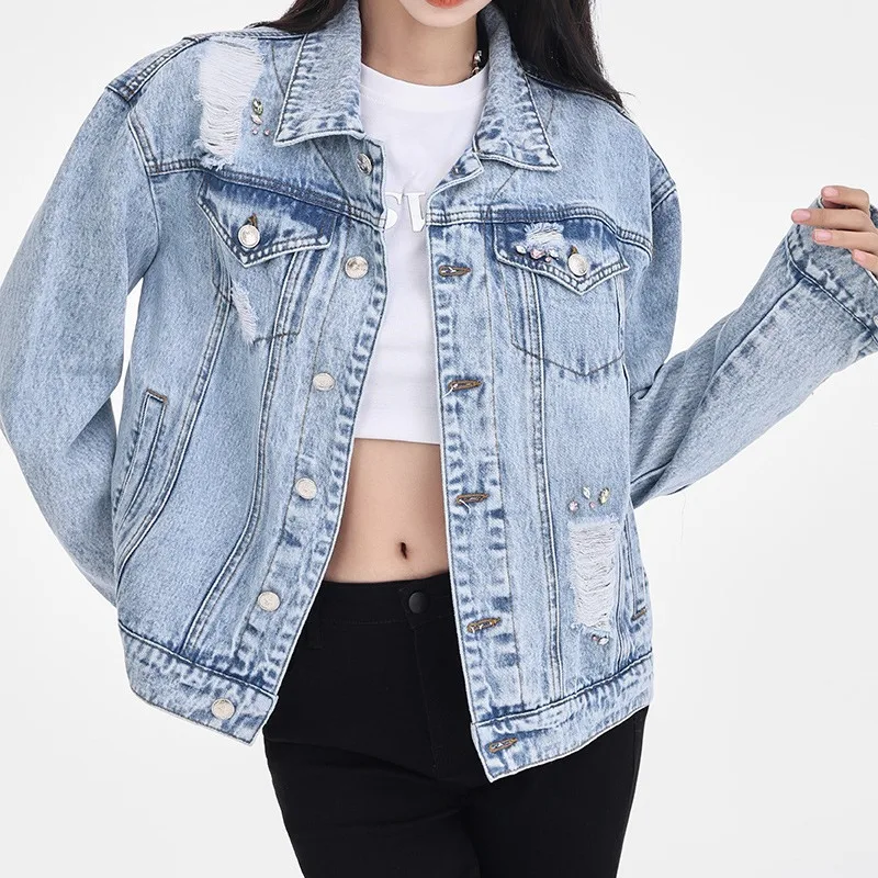 

Light Jeans Jacket Blue Jean Jacket Spring Autumn Women’s Jacket Long Sleeve Loose Overcoat Coat Button Outwear Jeans Jackets